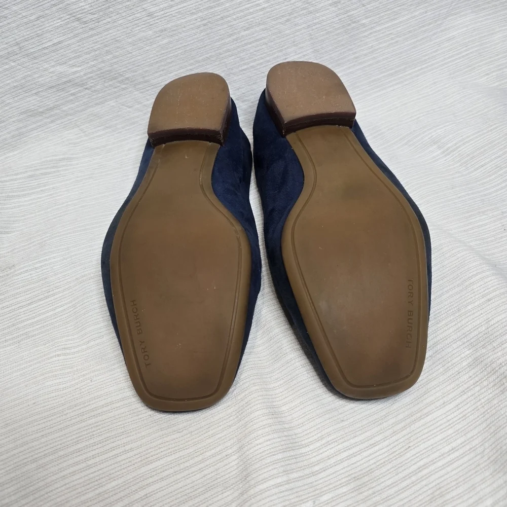 Tory Burch Navy Leigh Suede Loafer Logo Medallion Slip on Women's Size 8.5